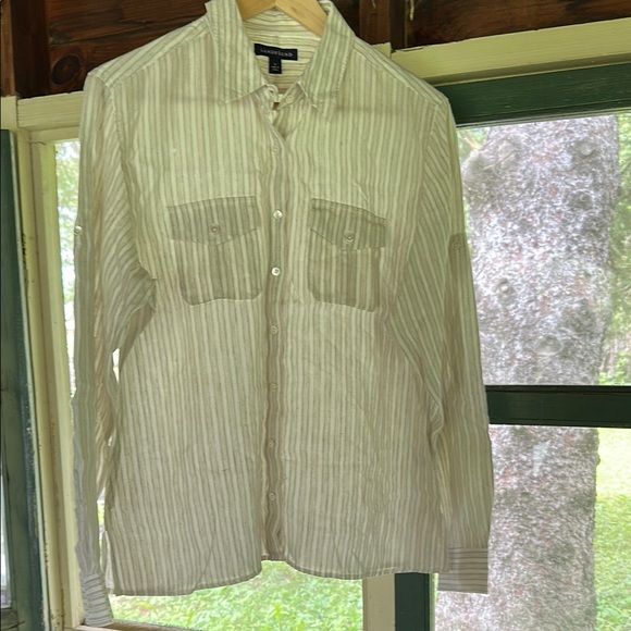 Lands' End Tops - Linen Lands’ End Striped Button Down Shirt Sz 12
